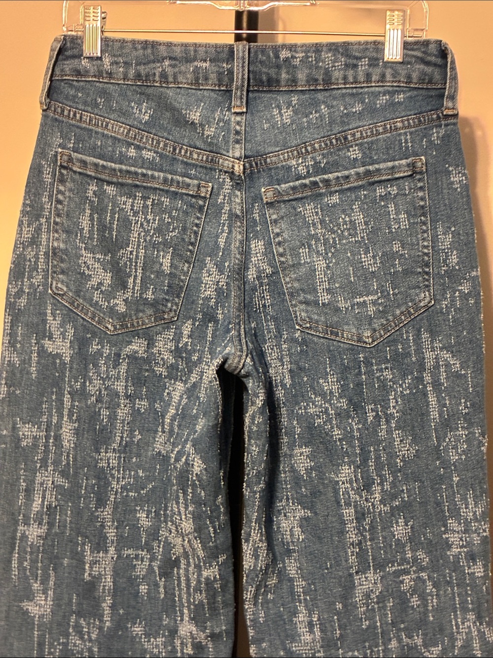Old Navy High Rise OG Loose Blue Matrix Texture Straight Leg Stretch Jeans Sz 6 - Picture 5 of 7